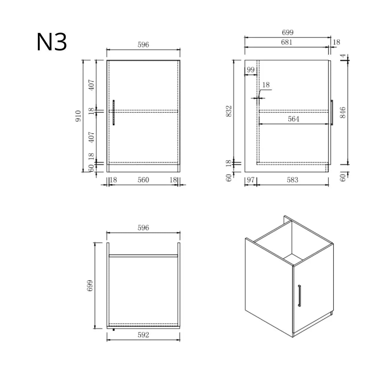 Keukenkast - Module N3 – Ébène Zwart