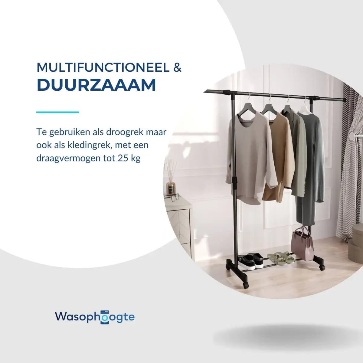 Wasophoogte® Droogrek op wielen Uno