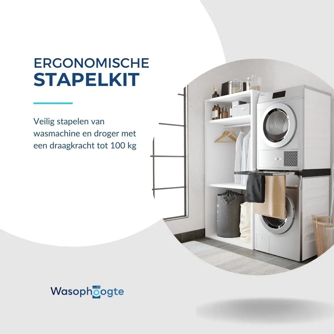 Wasophoogte® Tussenstuk met Droogrek Zwart - Wasmachine en droger op elkaar