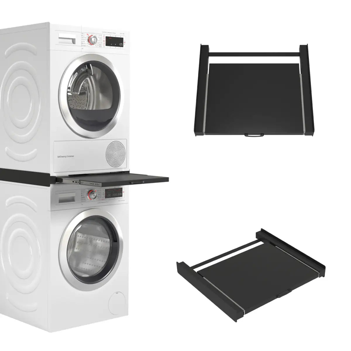 Wasophoogte® Tussenstuk Wasmachine & Droger met uitschuifbaar plateau Zwart