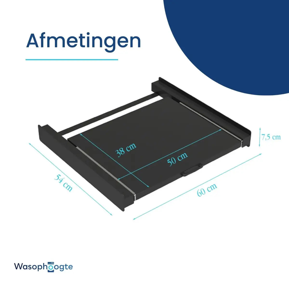 Wasophoogte® Tussenstuk Wasmachine & Droger met uitschuifbaar plateau Zwart