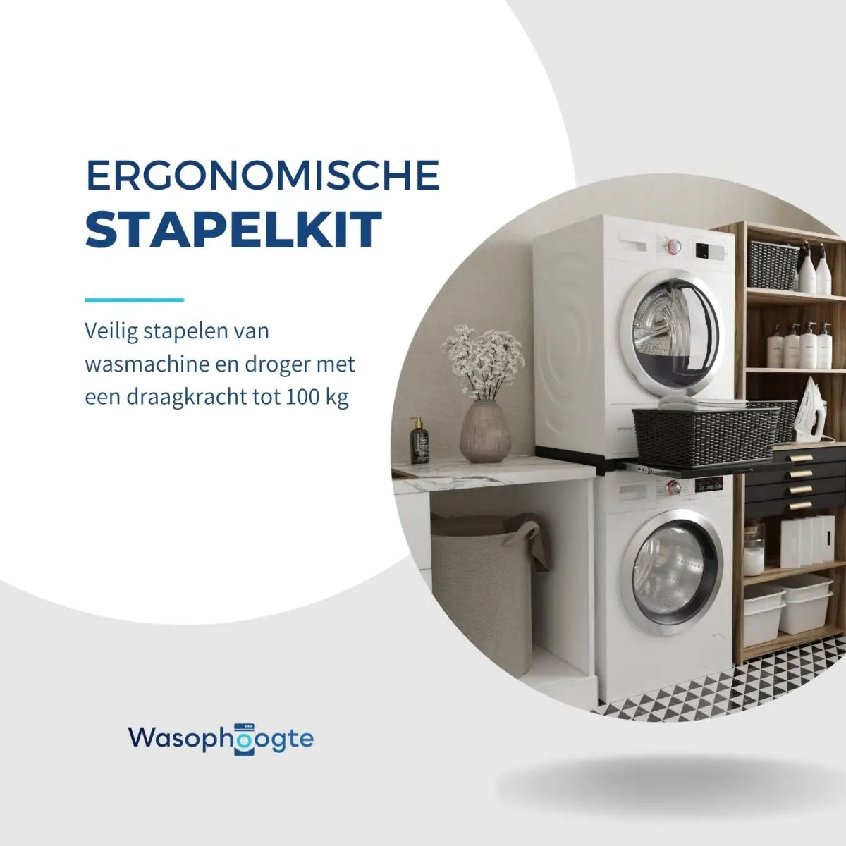 Wasophoogte® Tussenstuk Wasmachine & Droger met uitschuifbaar plateau Zwart