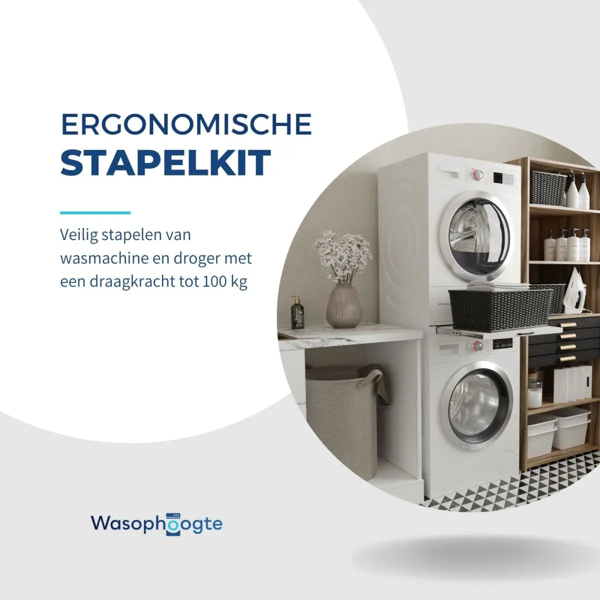 Wasophoogte® Tussenstuk Wasmachine Droger met uitschuifbaar plateau