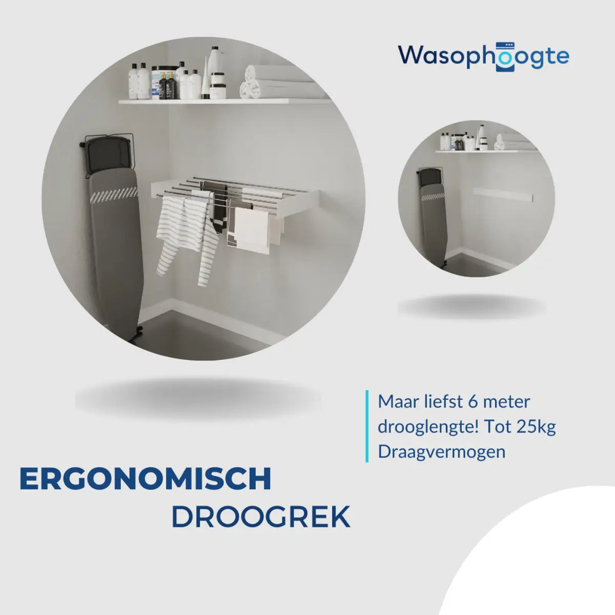 Wasophoogte® Wanddroogrek – WallDry 100 cm – Wit