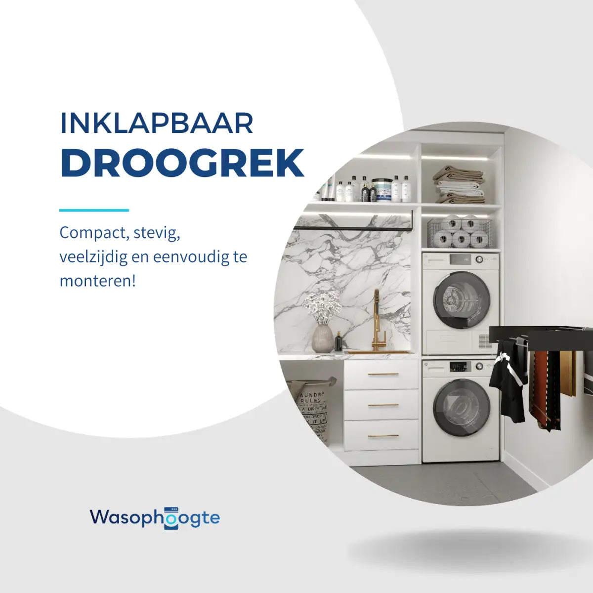 Wasophoogte® Wanddroogrek - WallDry 100 cm - Zwart