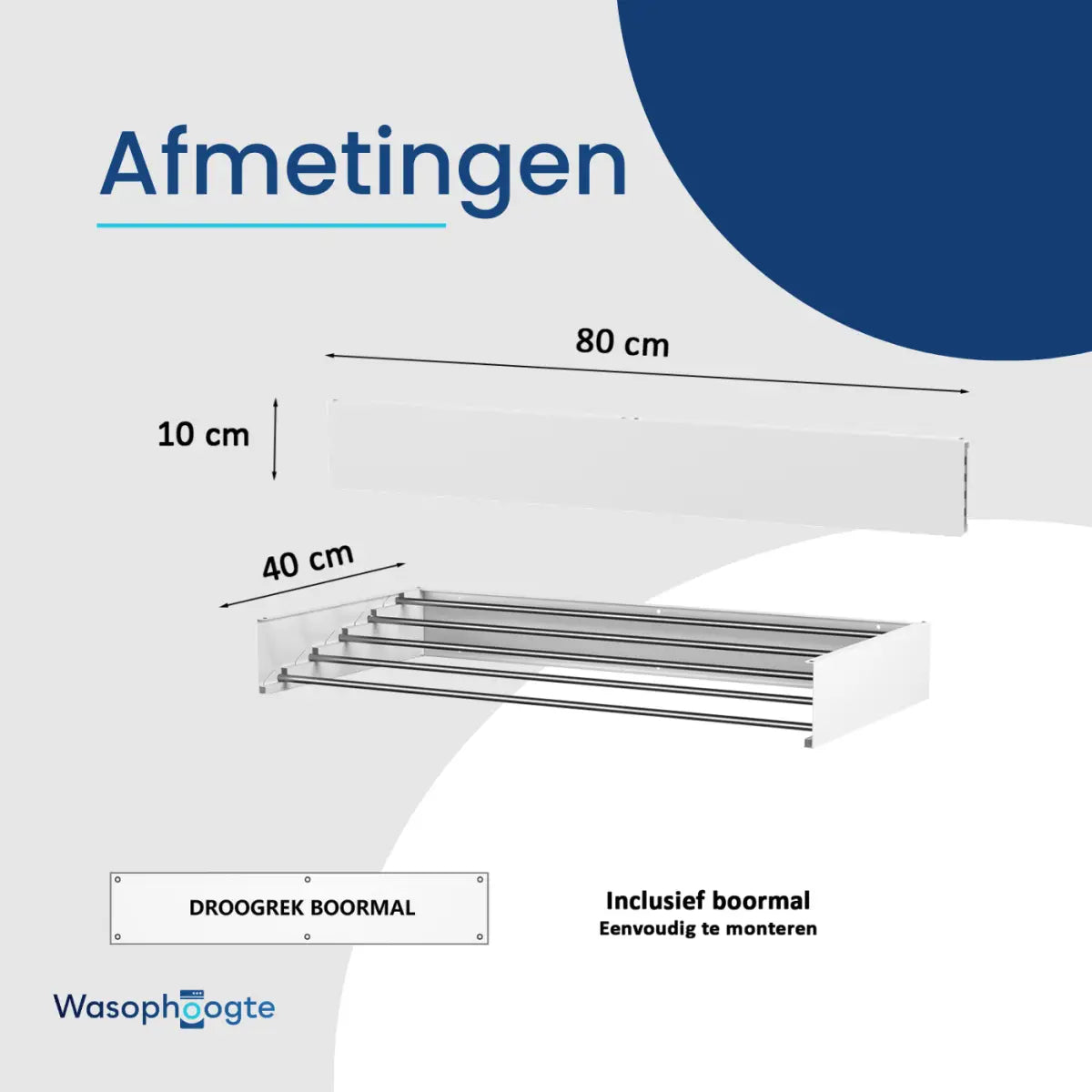 Wasophoogte® Wanddroogrek – WallDry 80 cm – Wit