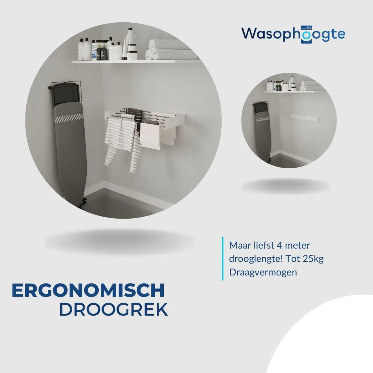 Wasophoogte® Wanddroogrek – WallDry 80 cm – Wit