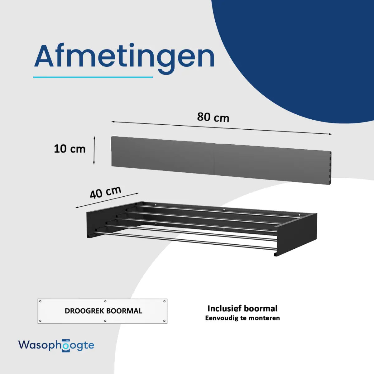 Wasophoogte® Wanddroogrek – WallDry 80 cm – Zwart