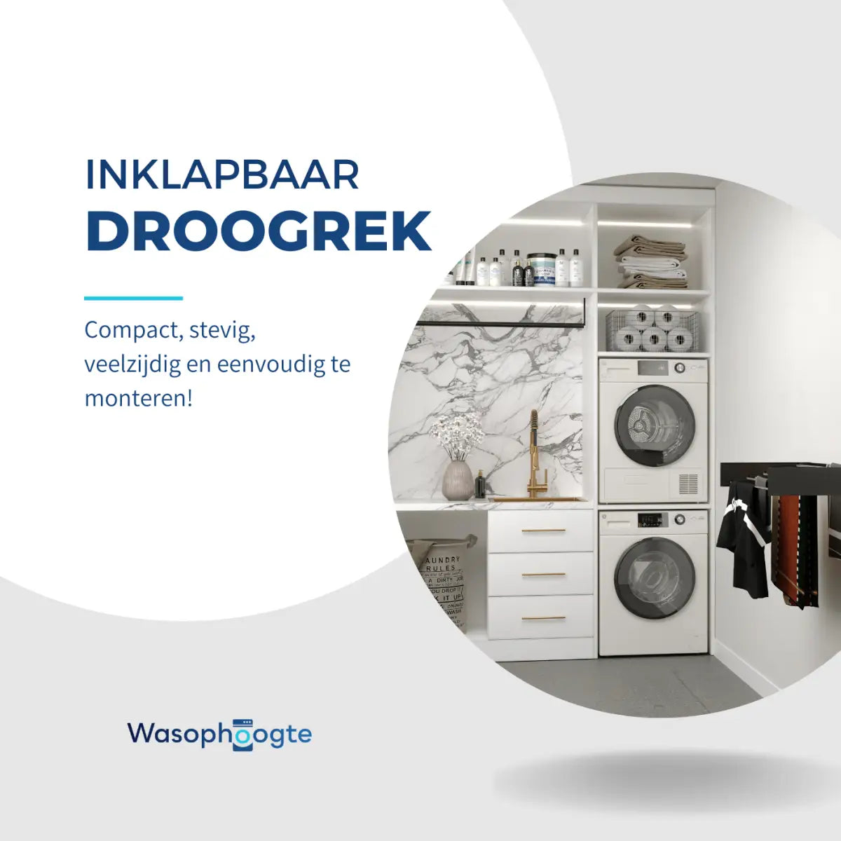 Wasophoogte® Wanddroogrek – WallDry 80 cm – Zwart