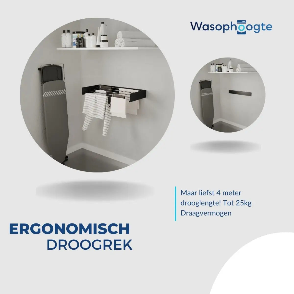 Wasophoogte® Wanddroogrek – WallDry 80 cm – Zwart