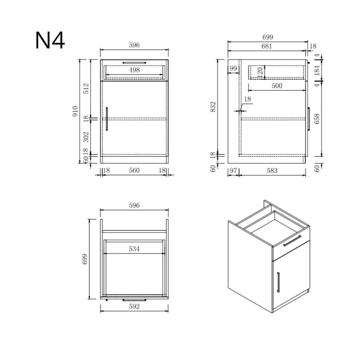 Keukenkast - Module N4 – Ébène Zwart