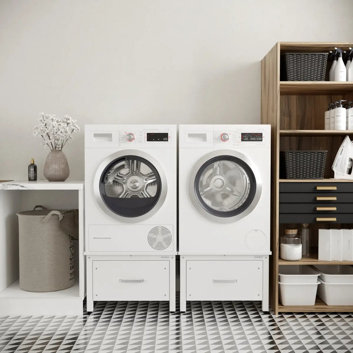 Wasmachine ophoger in wasruimte