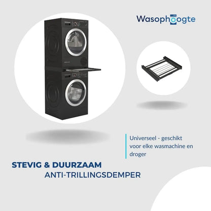 Wasophoogte® Tussenstuk met Droogrek Zwart - Wasmachine en droger op elkaar