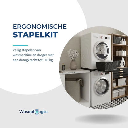Wasophoogte® Tussenstuk Wasmachine & Droger met uitschuifbaar plateau Zwart