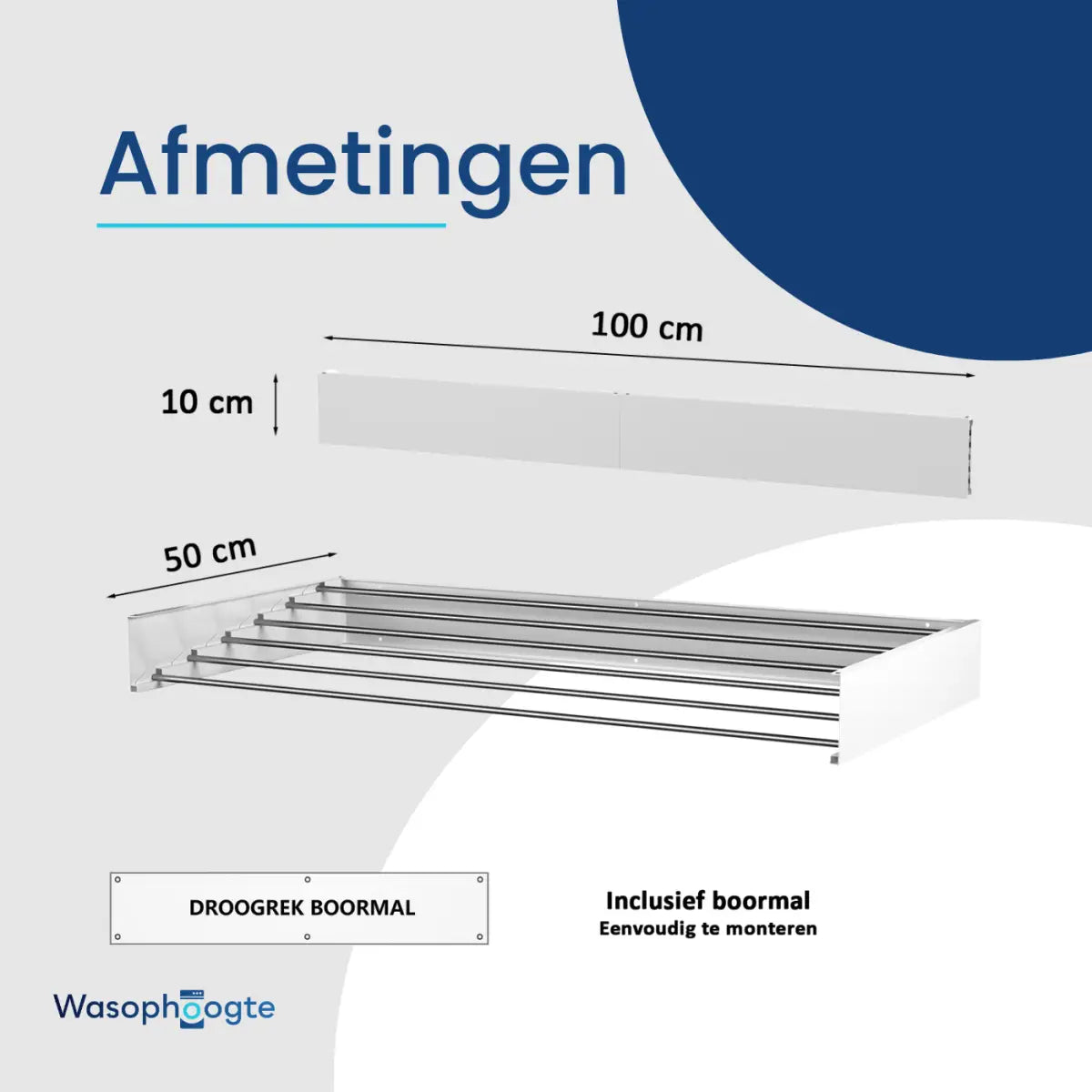 Wasophoogte® Wanddroogrek – WallDry 100 cm – Wit