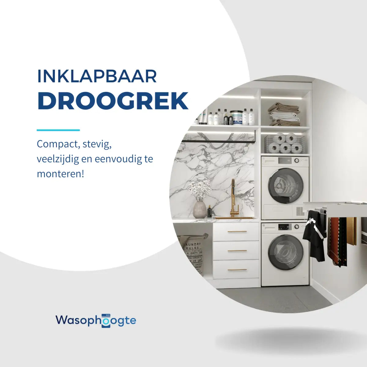 Wasophoogte® Wanddroogrek – WallDry 100 cm – Wit