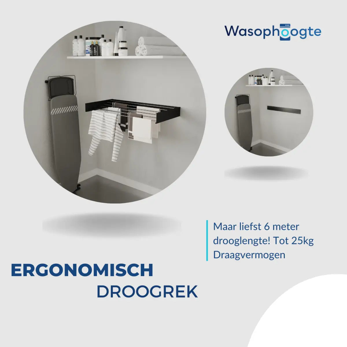 Wasophoogte® Wanddroogrek - WallDry 100 cm - Zwart