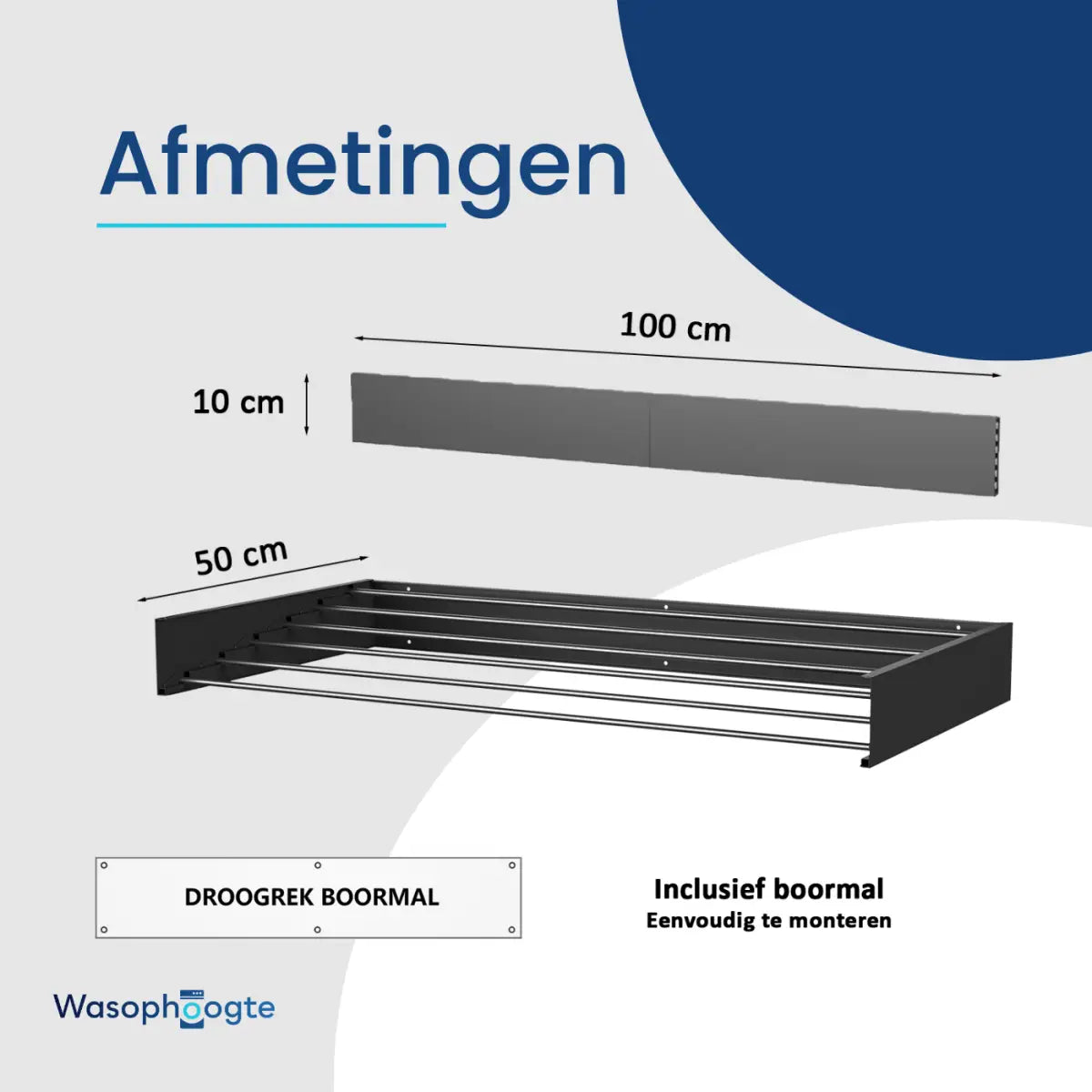 Wasophoogte® Wanddroogrek - WallDry 100 cm - Zwart