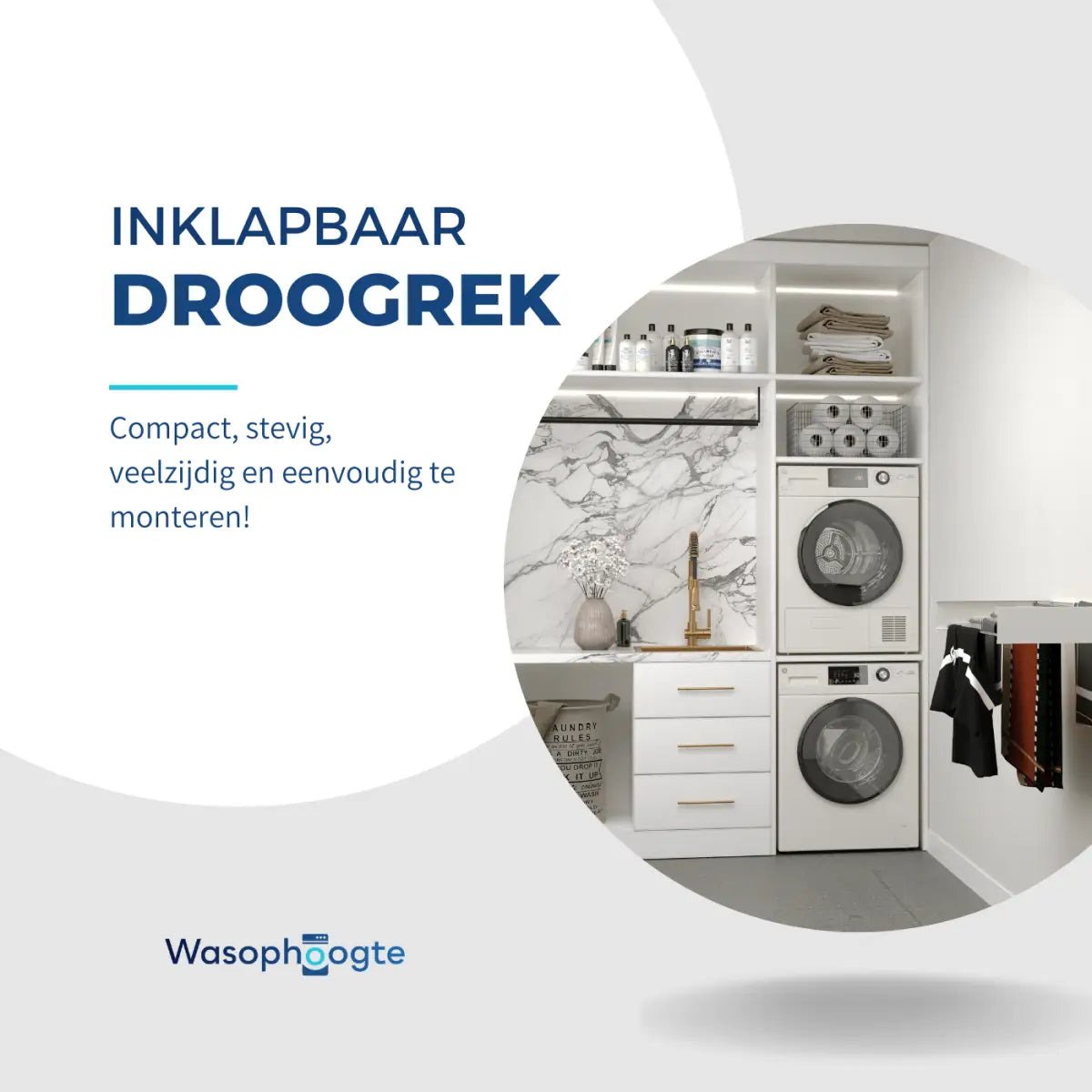 Wasophoogte® Wanddroogrek – WallDry 80 cm – Wit