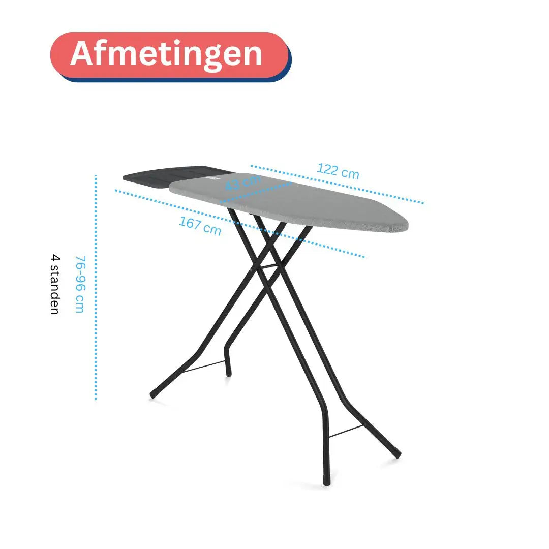Wasophoogte Strijkplank Extra breed 122*43 cm (L*B)
